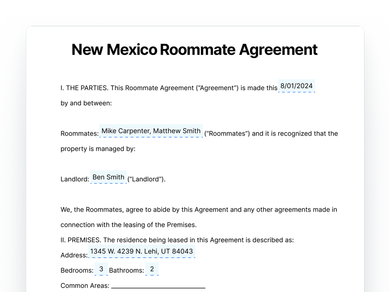 New Mexico Roommate Agreement Template New Mexico Roommate Agreement
