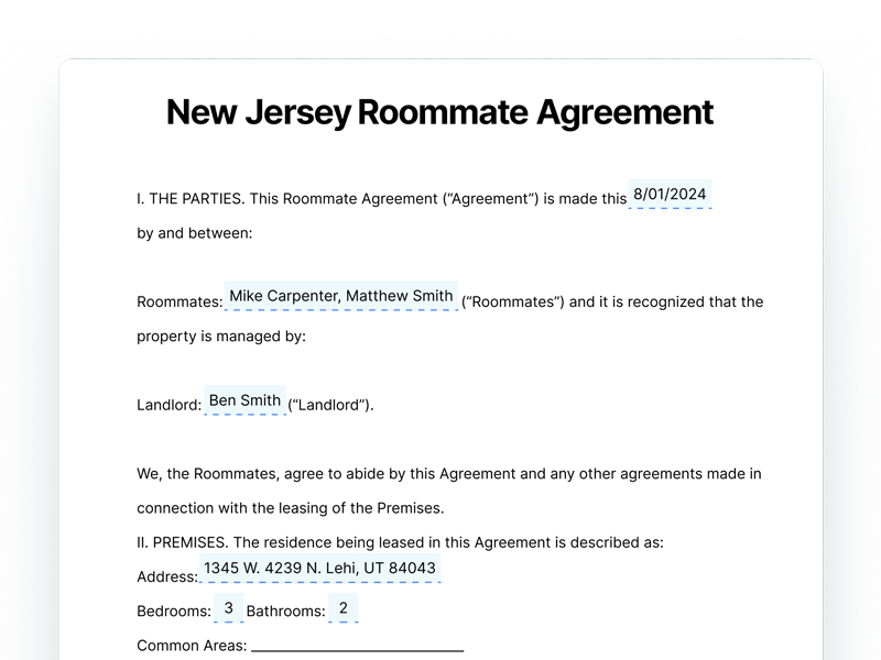 New Jersey Roommate Agreement Template New Jersey Roommate Agreement