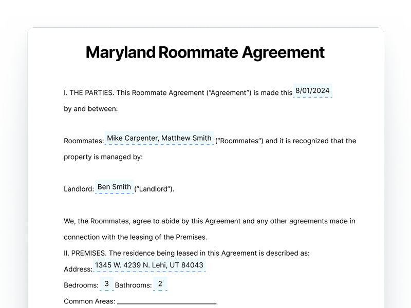 Maryland Roommate Agreement Template Document Maryland Roommate Agreement