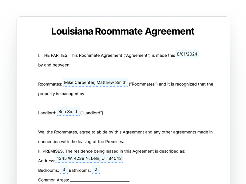 Louisiana Roommate Agreement Template Document Louisiana Roommate Agreement