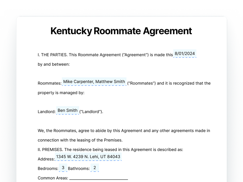 Kentucky Roommate Agreement Template Document Kentucky Roommate Agreement