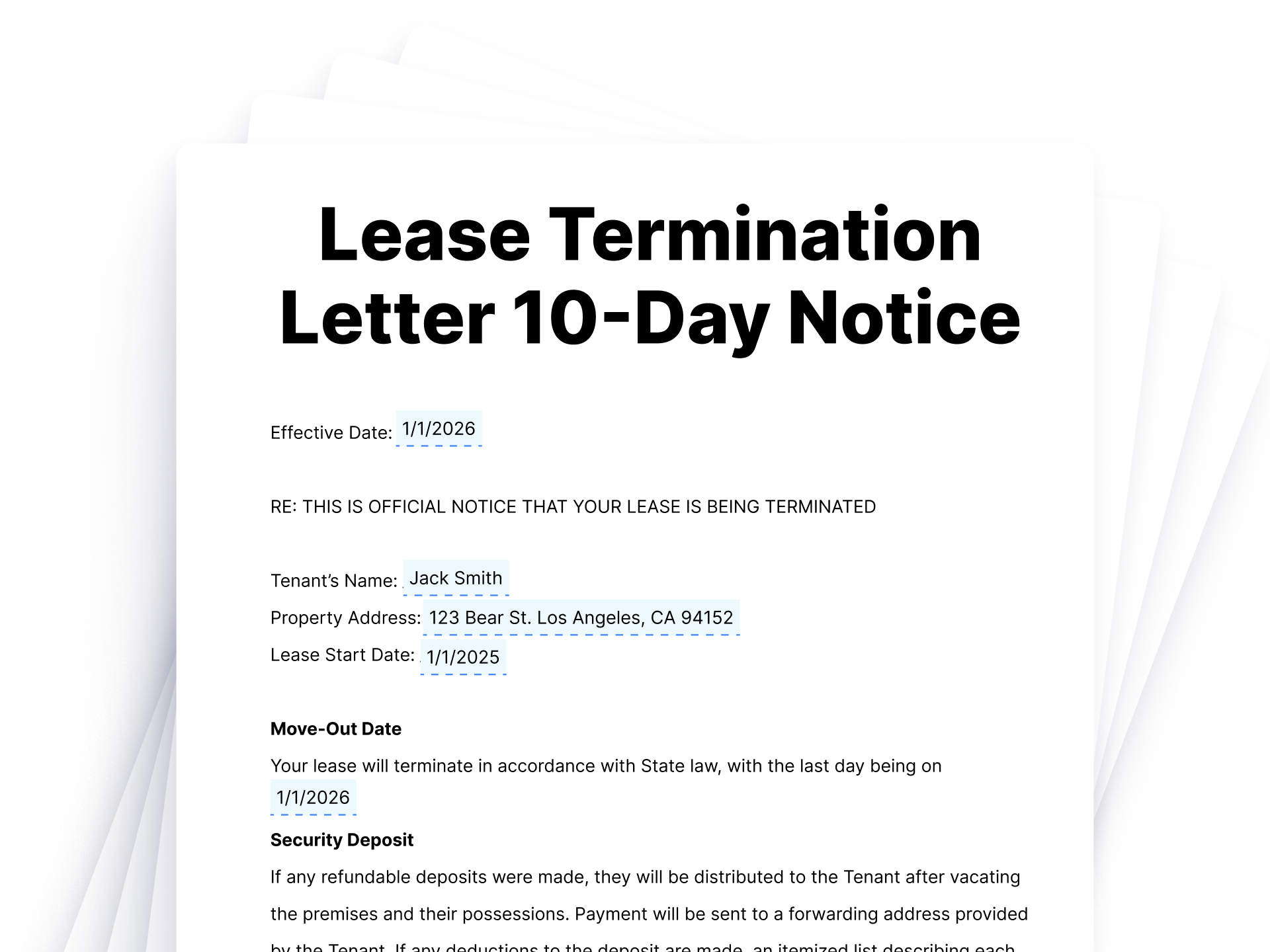 Lease Termination Letter 10-Day Notice Template Lease Termination Letters 10-Day Notice