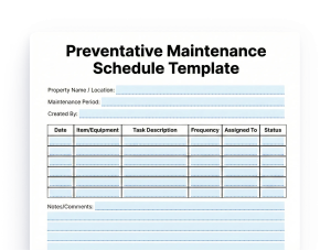 Preventative Maintenance Schedule Template