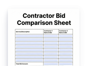 contractor bid comparison sheet