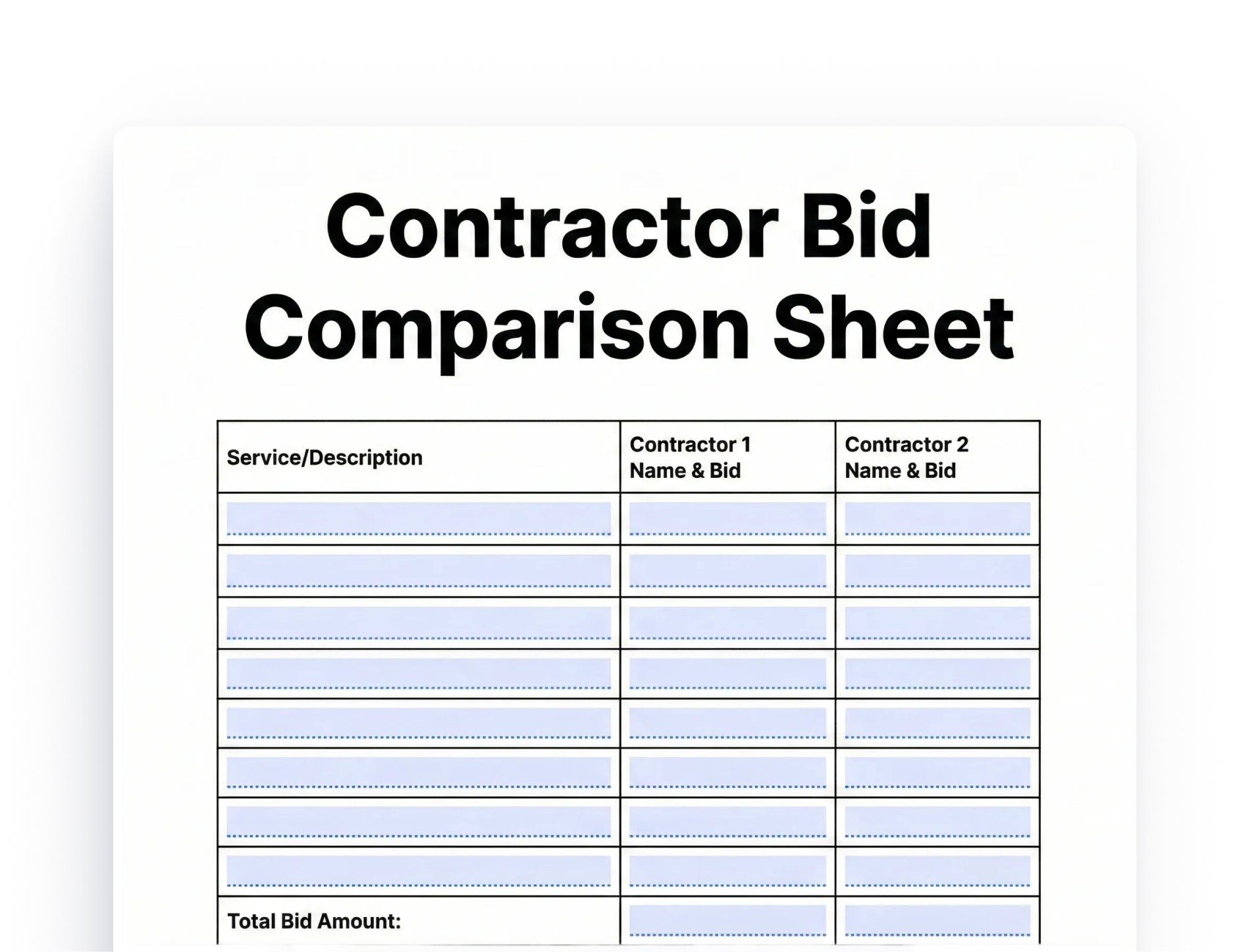 Free Contractor Bidcomparison Sheet Financial Template (PDF, Word ...