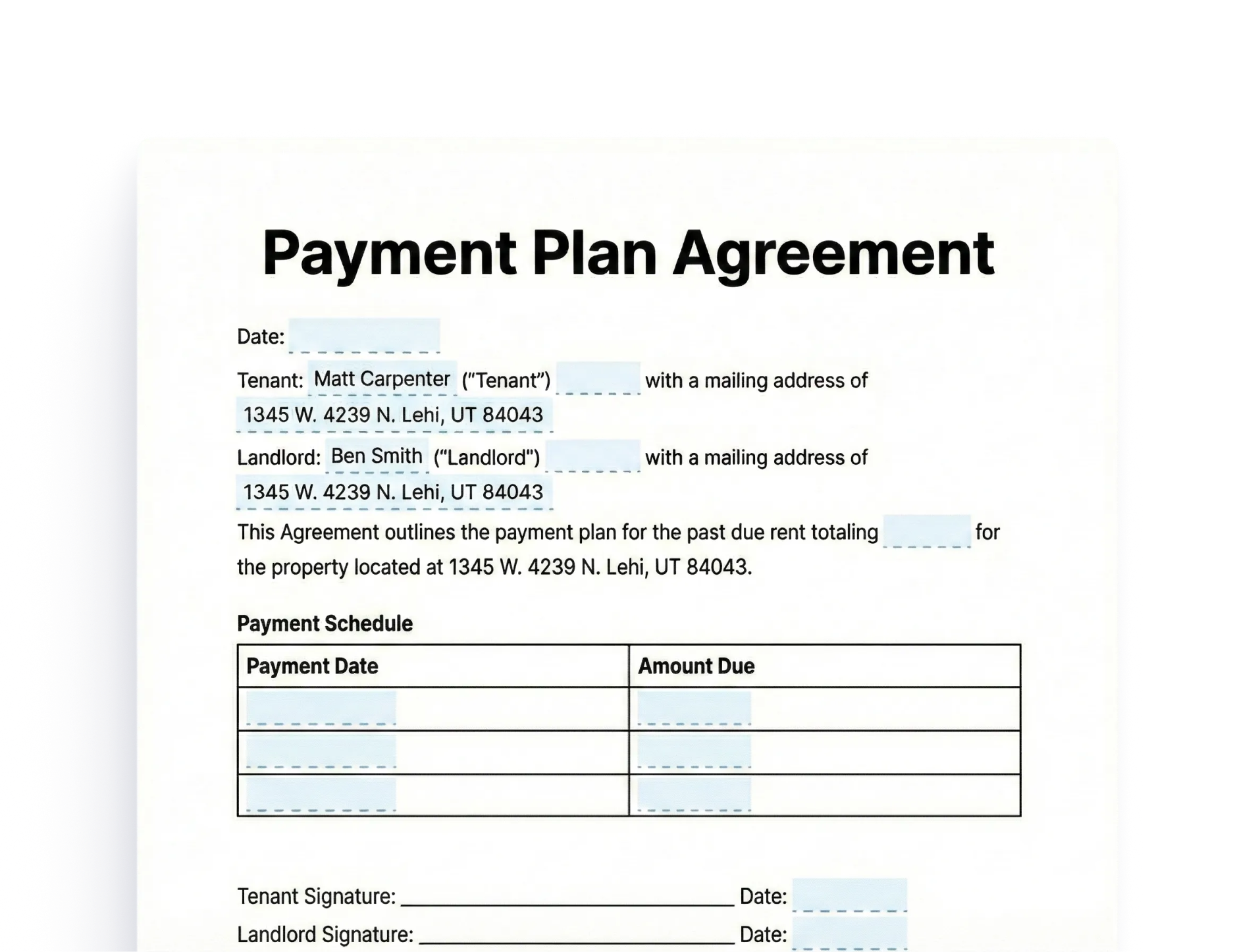 Tenant Payment Plan Agreement Document Template Payment Plan Agreement