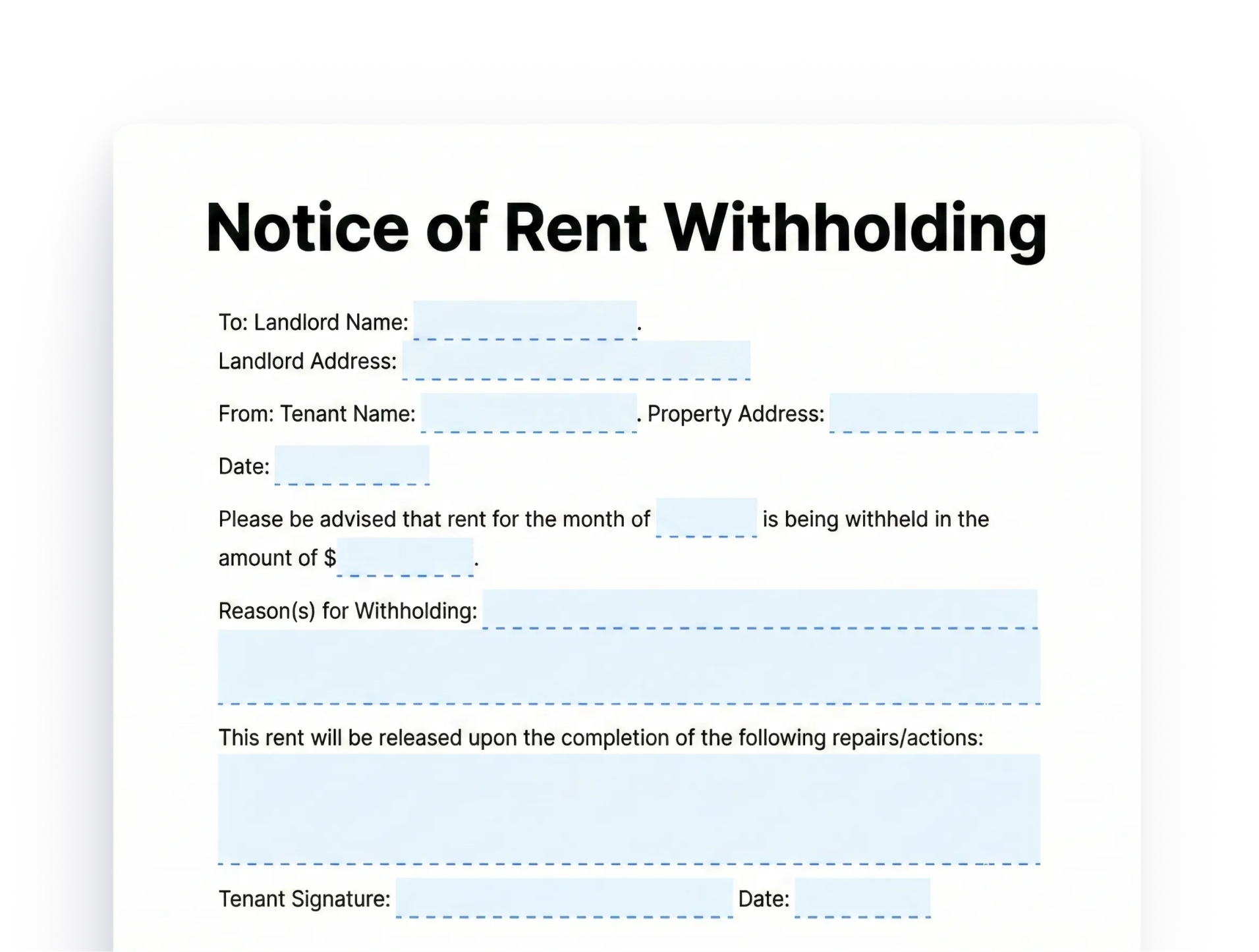Notice of Rent Withholding Template Form Notice of Rent Withholding