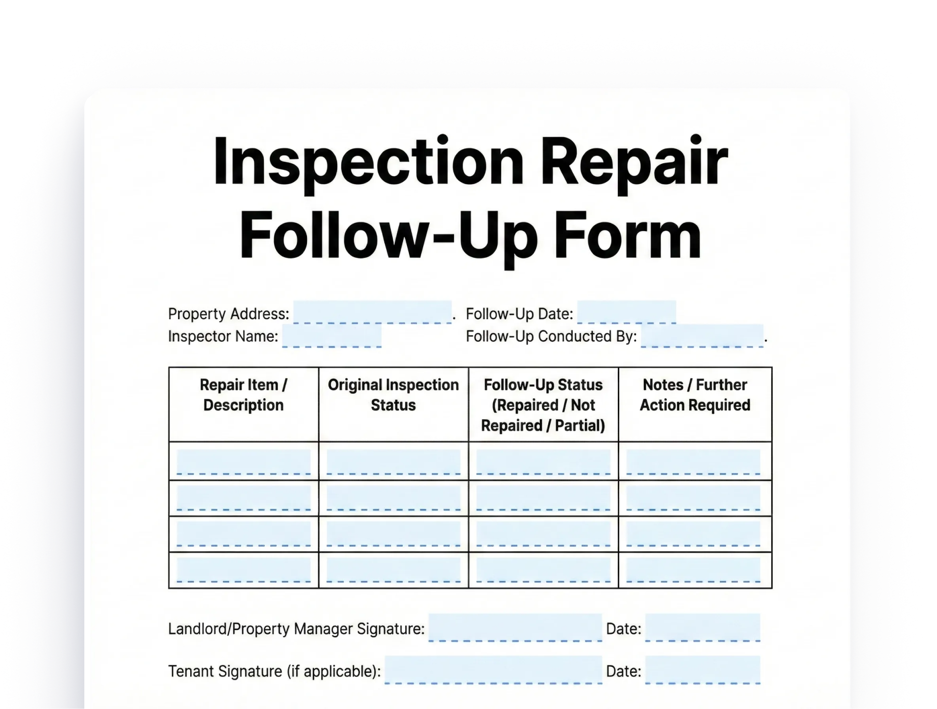 Inspection Repair Follow-Up Form Inspection Repair Follow-Up Form