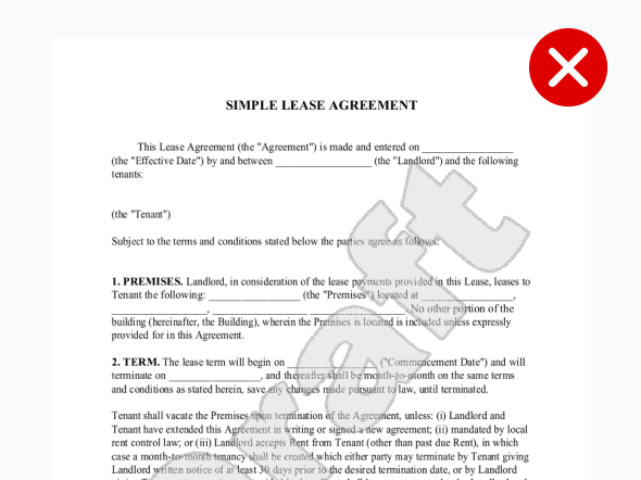 generic lease (1) Simple lease agreement template with blank fields for landlord, tenant, premises, and term details